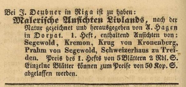 Sludinājums vecā avīzē 1843.gadā