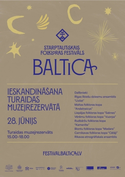Starptautiskā folkloras festivāla "Baltica" plakāts pasākumiem Turaidā 28. jūnijā: ieskandināšana (plkst. 15.00)
