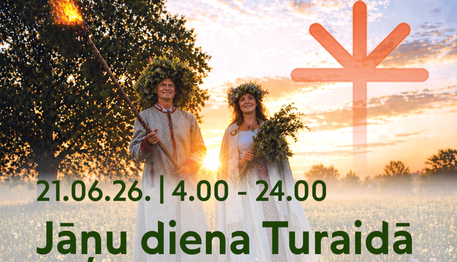 Jāņu diena Turaidā. Divi jaunieši ar Jāņu zālēm rokās